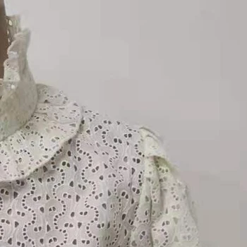 2021 m. Rudens ir Žiemos Moterų Naują Siuvinėjimo Retro Apykaklės Sluoksniuotos Rankovėmis Marškinėliai Moterims Palaidinė
