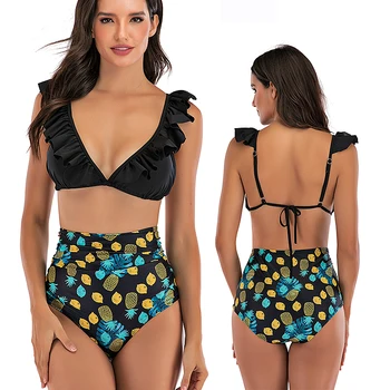 Aukštos Juosmens Bikini Moterims bikini 2020 mujer Naujų Brazilijos Pynimas maudymosi kostiumėlį, Maudymosi Kostiumą Plaukimo Kostiumas Moterims Paplūdimio Geltona Juoda