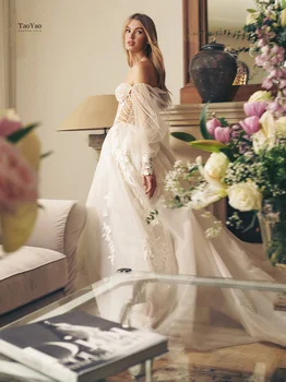 Elegantiškas Akių Vestuvių Suknelė su Brangioji Iškirpte-line Nuimamas Sluoksniuotos Rankovėmis ir Nėrinių Aplikacijos Nuotakos Suknelė Vestidos De Novia