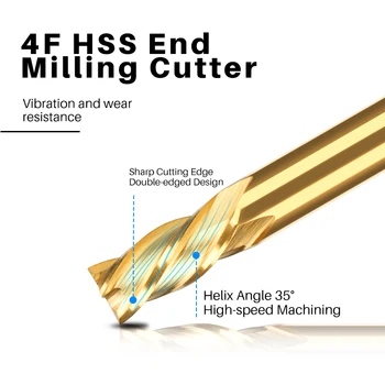 HAMPTON HSS Frezavimo Cutter 4 Fleita Kelvedžio Bitai 1.5-13mm Alavu padengtos Pabaigos Malūnas CNC Staklės, Aliuminio Frezavimo Įrankis, Metalo Pjovimo
