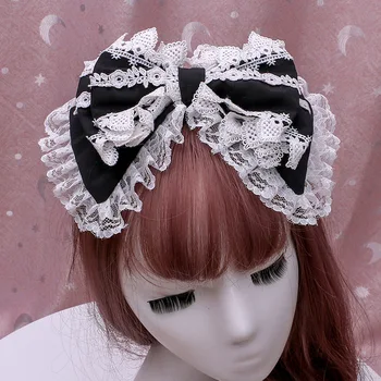 Japonijos Kawaii Nėrinių Lankelis Pliušinis Kačių Ausys Juostelės Bell Lolita Cosplay Plaukų Lankelis Anime Plaukų Aksesuarai Headwrap