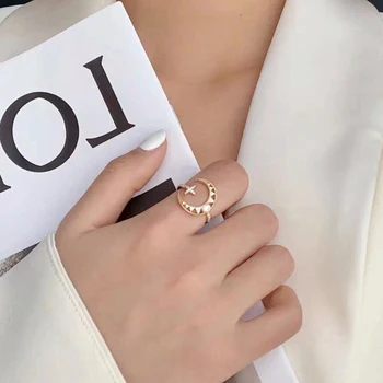 Klasikinis, Prabangus Cirkonis Star Mėnulis Aukso Reguliuojamas Žiedai Moteris 2021 Naujas korėjiečių Dizaino Mados Juvelyrikos Šalies Mergina Seksuali Žiedas