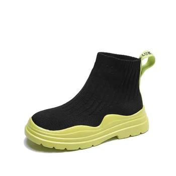 Moterų megzti kojinės, batai, 2021 m. rudens ir žiemos naujas storio-soled plaukioja ruožas audiniai kulkšnies batai