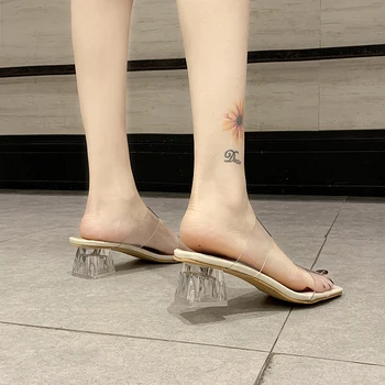 Moterų Sandalai Įžymybė Dėvi Paprastus Stiliaus PVC Aišku, Strappy Sagtis Aukštakulnius Moteris Skaidrius Aukštakulnius Geltona Moterų Batai
