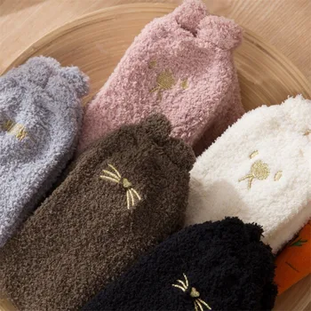 Moterų žiemos koralų aksomo miega kojinės, trimatę animaciją aksomo, kojinės, lady grindų kojinių