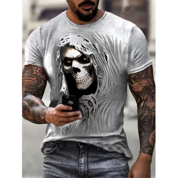 Nauji vyriški Kaukolė Spausdinti marškinėliai Mados marškinėliai Street T-shirt Vasaros Cool marškinėliai Gėlių kaukolė Plonas