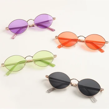 Peekaboo spalvinga ovalo formos akiniai nuo saulės moterims mažas rėmo moterų rombas, metalo akiniai vyrams žalia oranžinė violetinė uv400 2022 m. vyras