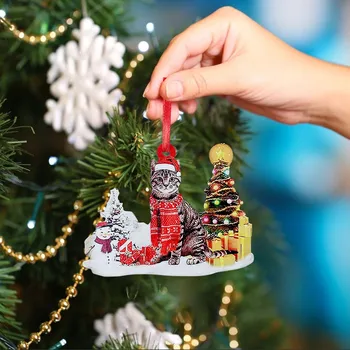 Ranka-Dažymas Mediniai Kalėdų Katė Mielas Kabinti Skrybėlę, Šuo Kalėdų Medžio Karolius Vaikams, Papuošalai Dovana 