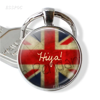 Sąjungos Jack Didžiosios Britanijos Vėliava Metalo Key Chain Stiklo Cabochon Sidabro Padengtą Londono Pakabukas Hiya! Britų Slengas Priedai