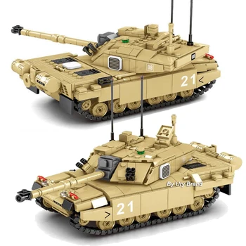 WW2 Armijos Tankas Karinės MBT M1A2 Abrams FV 4034 Challenger-2 Patrankos Vežime Nustato Karių Blokai Žaislai Berniukams, Dovanos