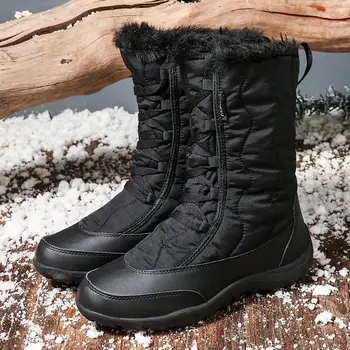 Žieminiai batai moteriška 2022 šiltas aksomo storio atsitiktinis kulkšnies moterų batai, šilta, neperšlampama nėrinių sniego batai ponios plius dydis